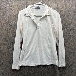 Ariat Polo Shirt Women Small White Pro Series Long Sleeve Equestrian Riding
